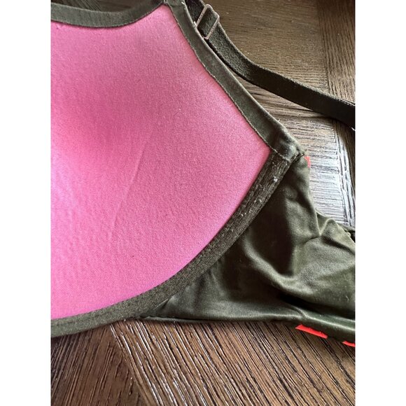 Victoria's Secret PINK Push-Up Bra 34D Army Green & Red Comfy Fit - Picture 5 of 11